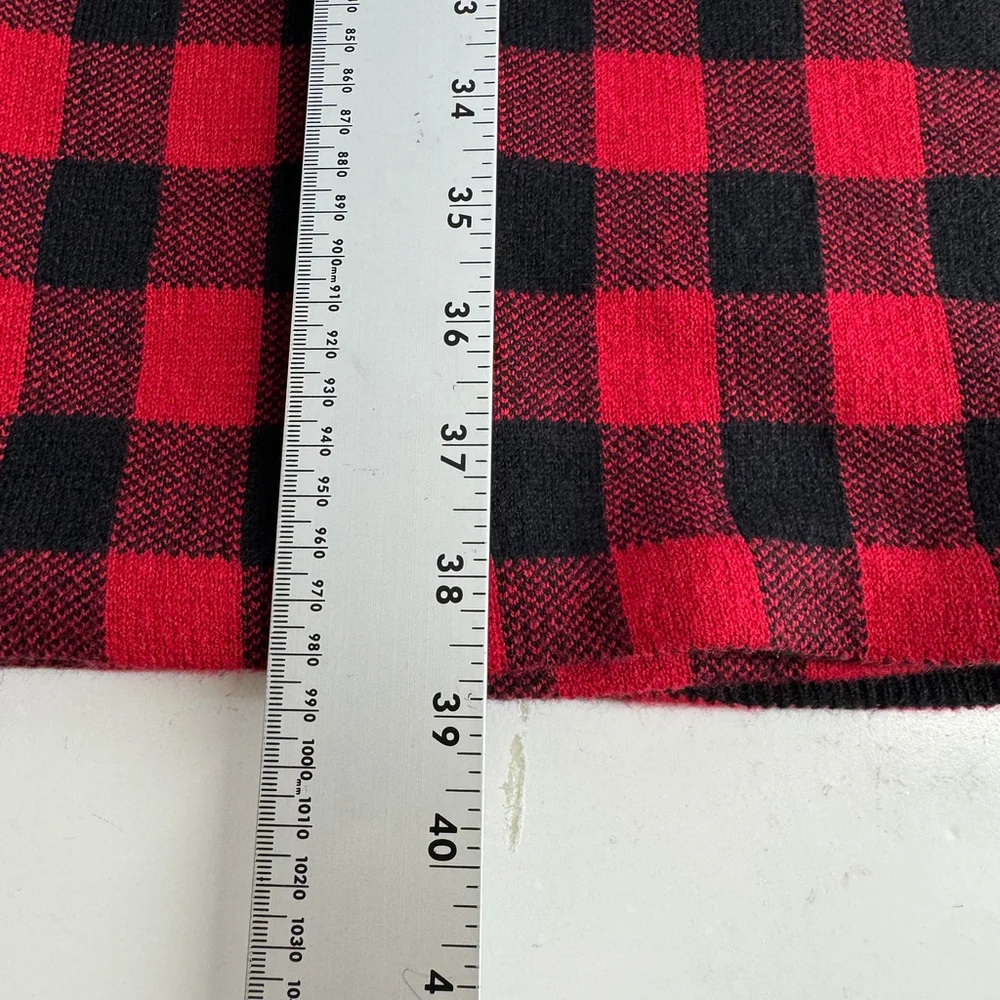 Talbots Sweater Dress Large Red Black Gingham Plaid Shoulder Zip Lambswool Blend - Picture 12 of 13